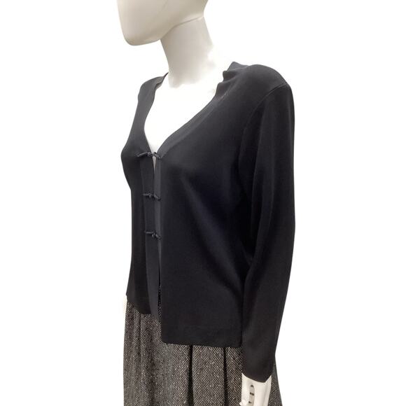 Misook Cardigan Womens SZ M Petite Fine Knit V-Neck Knitted Toggle Closure Black - Picture 2 of 5